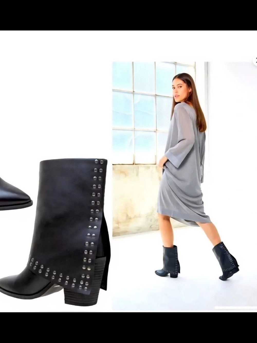 Lisa Vicky Black Leather Studded Mighty Calf Bootie Size 8.5